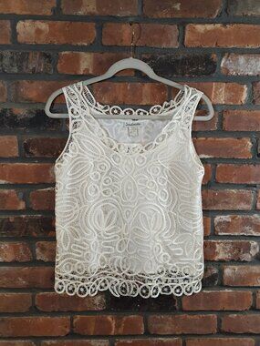 Vintage Soulmates 100% Silk Hand Crocheted Scoop Neck Tank Top Women's M NWT